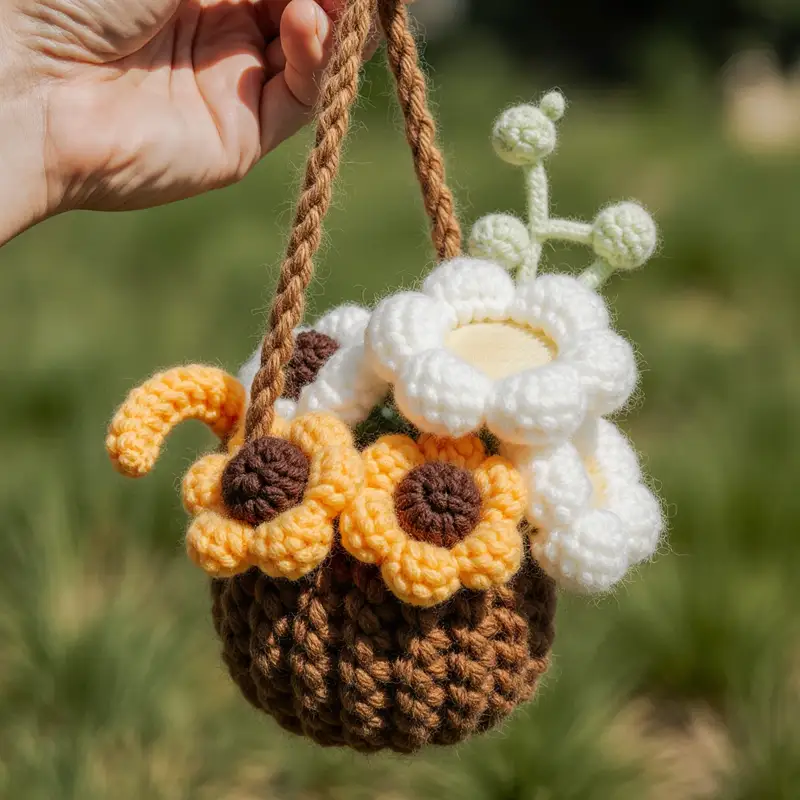 Complimentary Intermediate crochet pattern: Daisy Flowers Car Hanging Pattern - Simple to follow guide