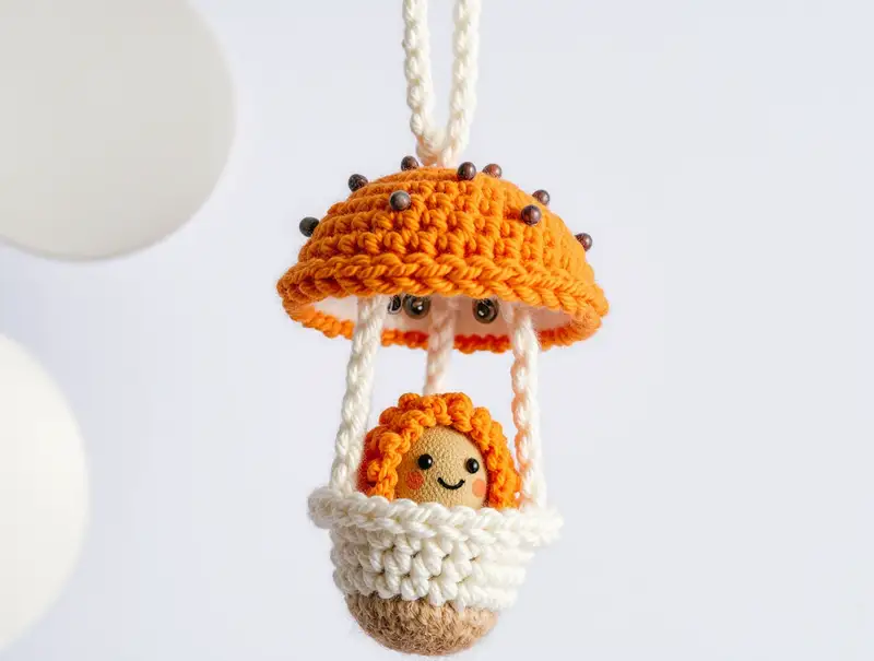 Complimentary Intermediate crochet pattern: Mushroom Pendant with Gnome Amigurumi Pattern - Simple to follow guide
