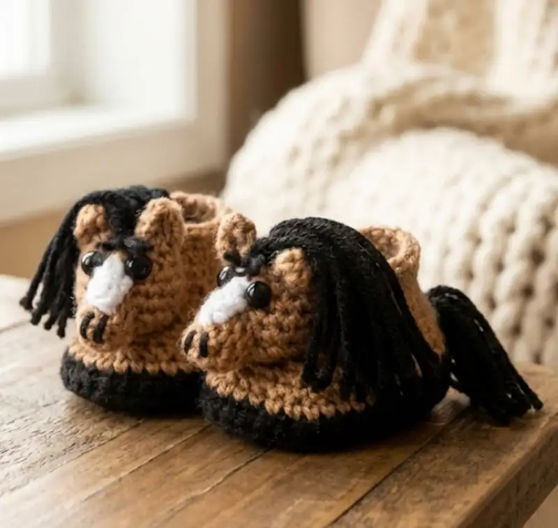Complimentary Intermediate crochet pattern: Adorable Pony Baby Booties Crochet Pattern - Simple to follow guide