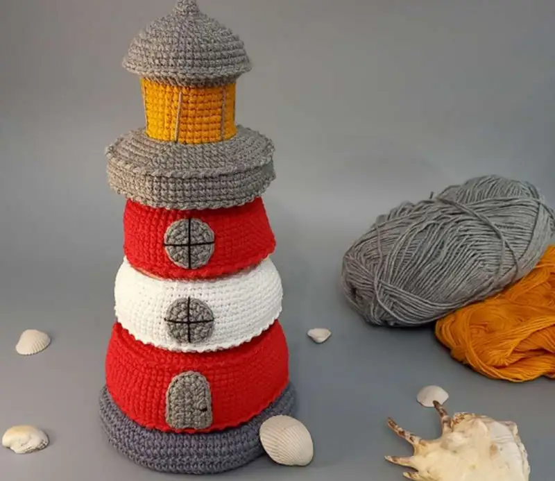 Complimentary Intermediate crochet pattern: Lighthouse Stacking Toy Crochet Pattern - Simple to follow guide