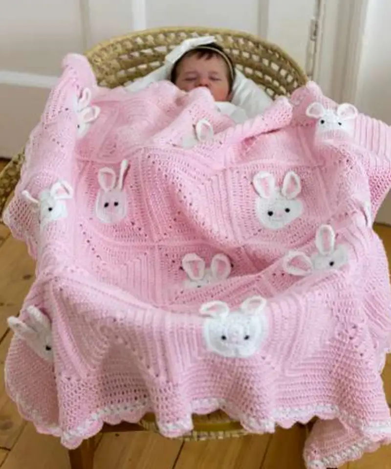 Complimentary Intermediate crochet pattern: Bunny Baby Blanket Crochet Pattern - Simple to follow guide