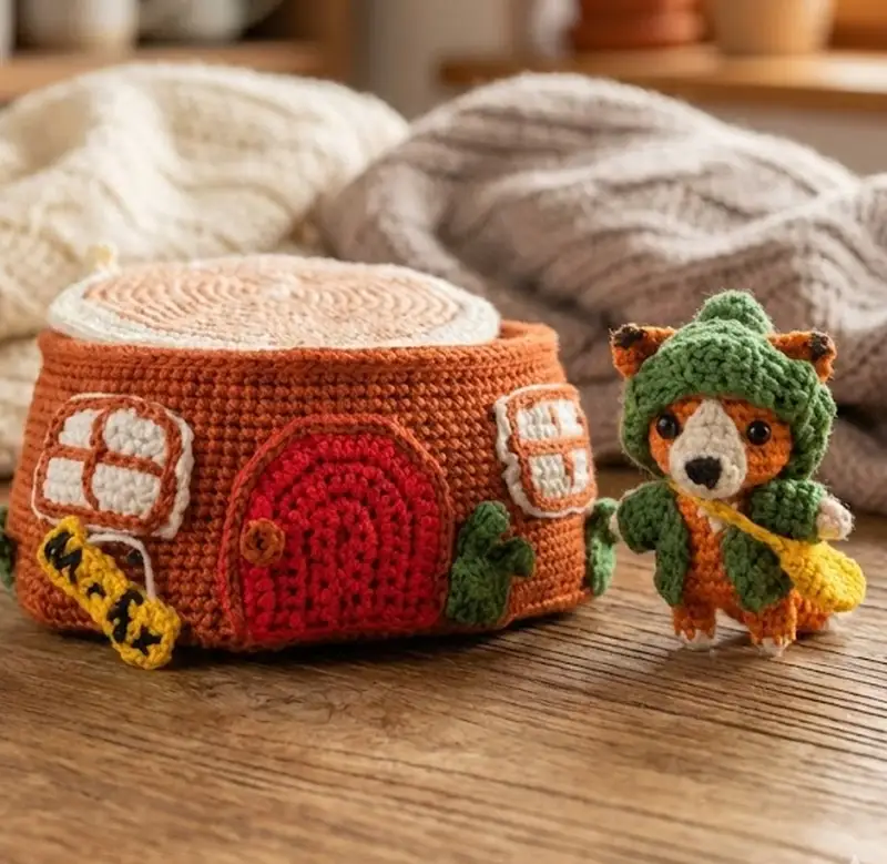 Complimentary Advanced crochet pattern: Mr. Fox and Tree Stump House Amigurumi Pattern - Simple to follow guide
