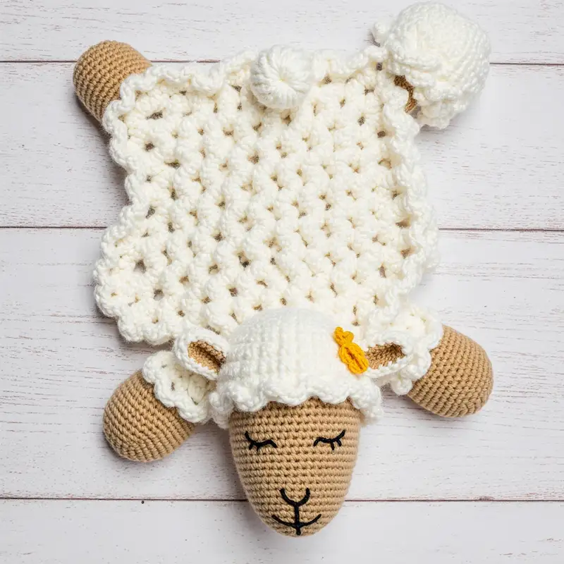 Complimentary Intermediate crochet pattern: Sheep Security Blanket Amigurumi Pattern - Simple to follow guide