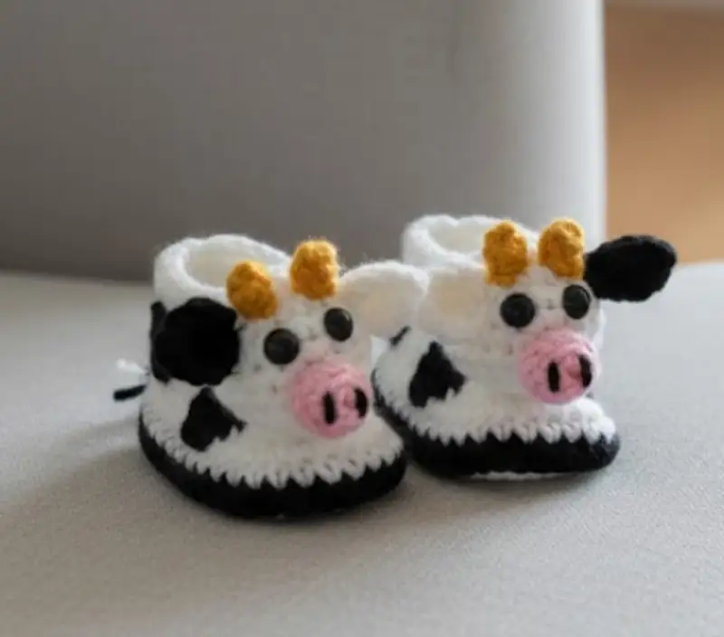 Complimentary Intermediate crochet pattern: Adorable Cow Baby Booties Crochet Pattern - Simple to follow guide