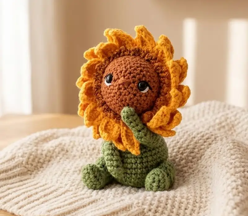Complimentary Intermediate crochet pattern: Baby Sunflower Amigurumi Pattern - Simple to follow guide