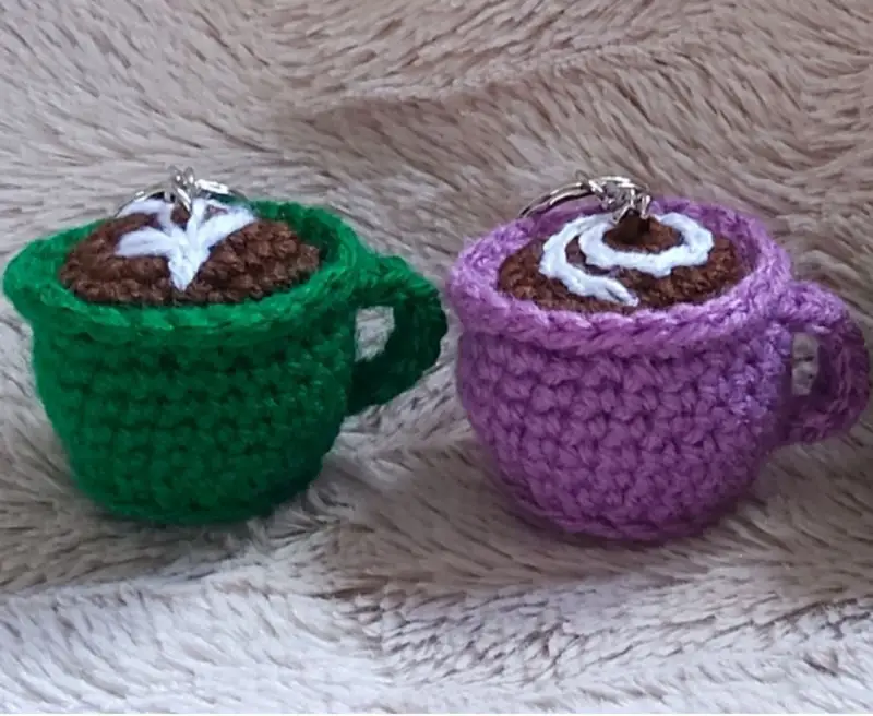 Complimentary Beginner Friendly crochet pattern: Coffee Cup Keychain Crochet Pattern - Simple to follow guide