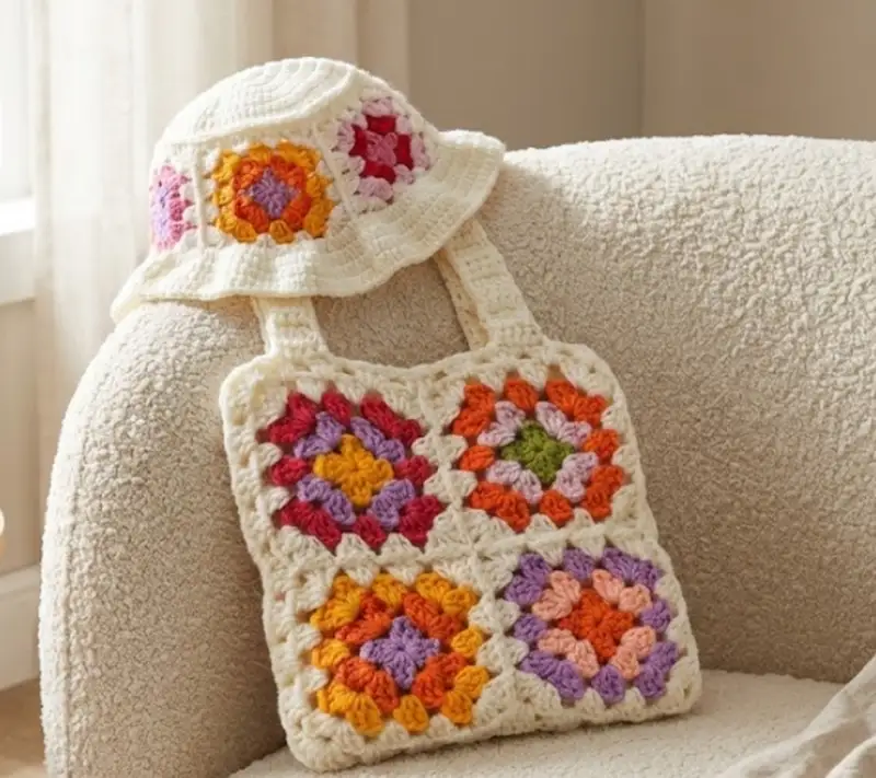 Complimentary Intermediate crochet pattern: Granny Square Tote Bag Pattern - Simple to follow guide