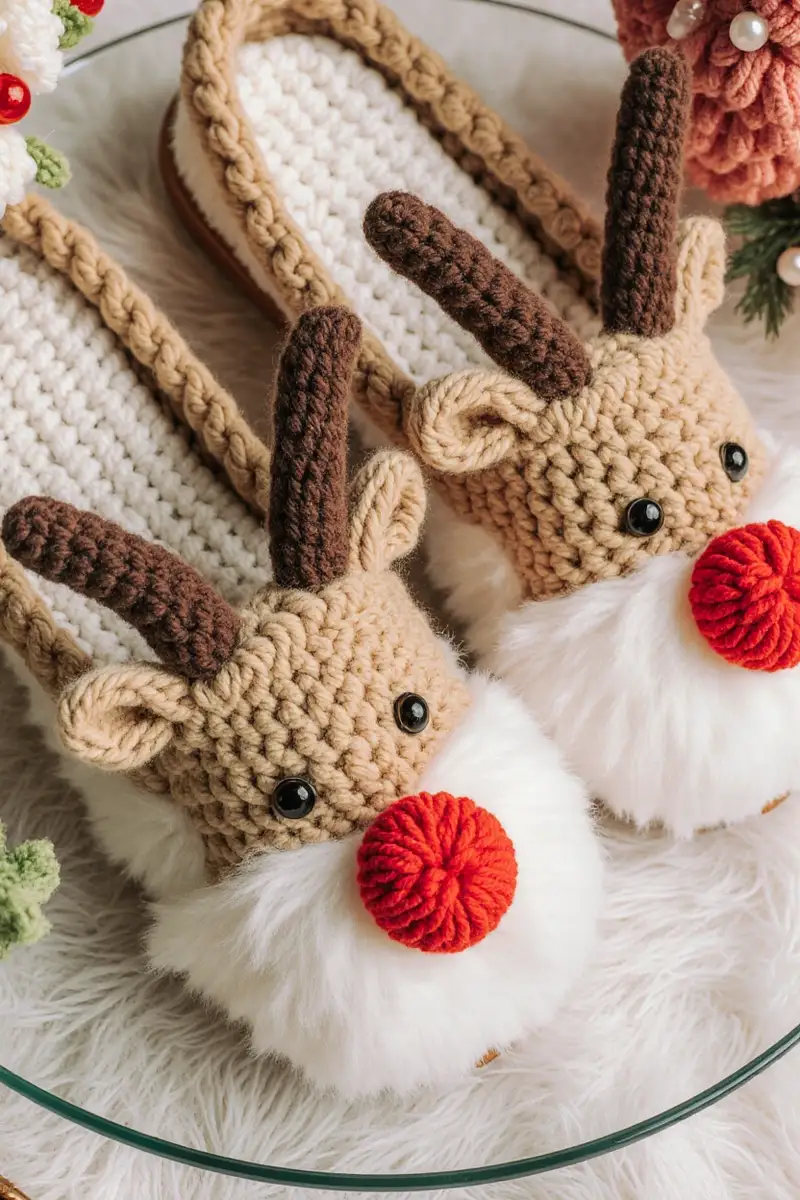 Complimentary Intermediate crochet pattern: Christmas Reindeer Slippers Crochet Pattern - Simple to follow guide