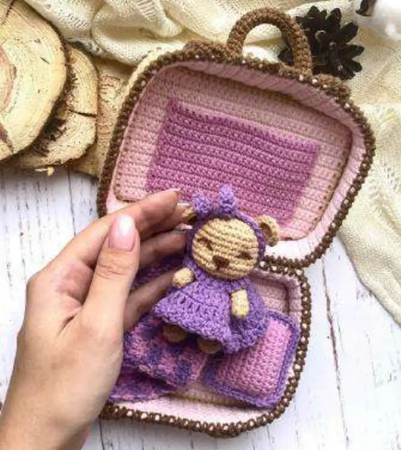 Complimentary Intermediate crochet pattern: Teddy Bear in Suitcase Amigurumi Pattern - Simple to follow guide