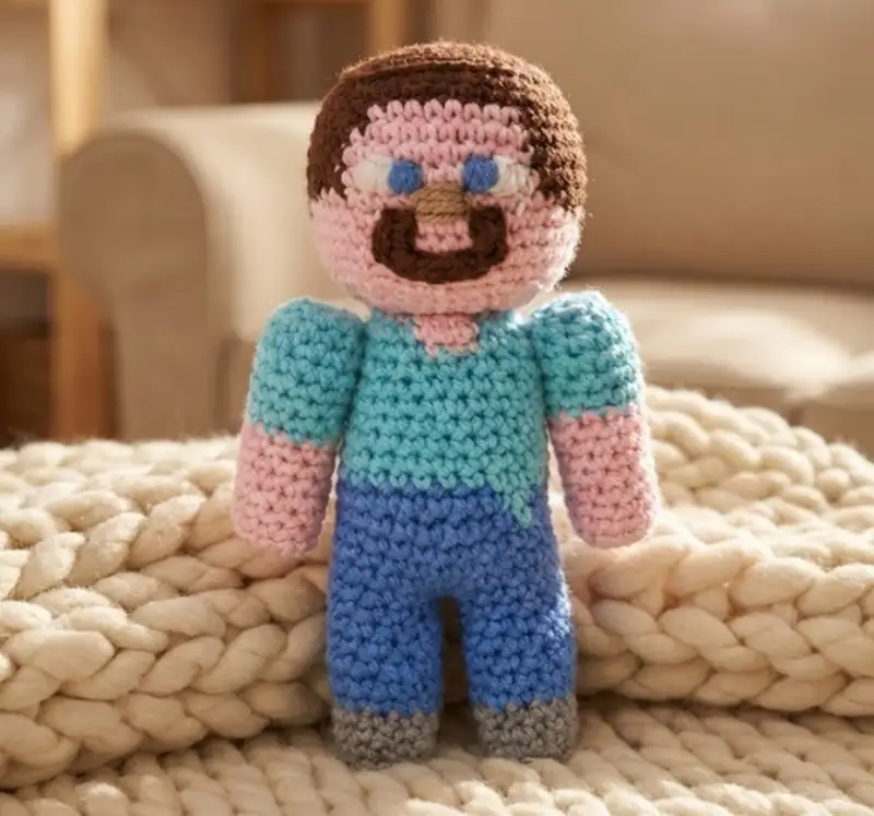 Complimentary Intermediate crochet pattern: Steve Minecraft Character Amigurumi Pattern - Simple to follow guide