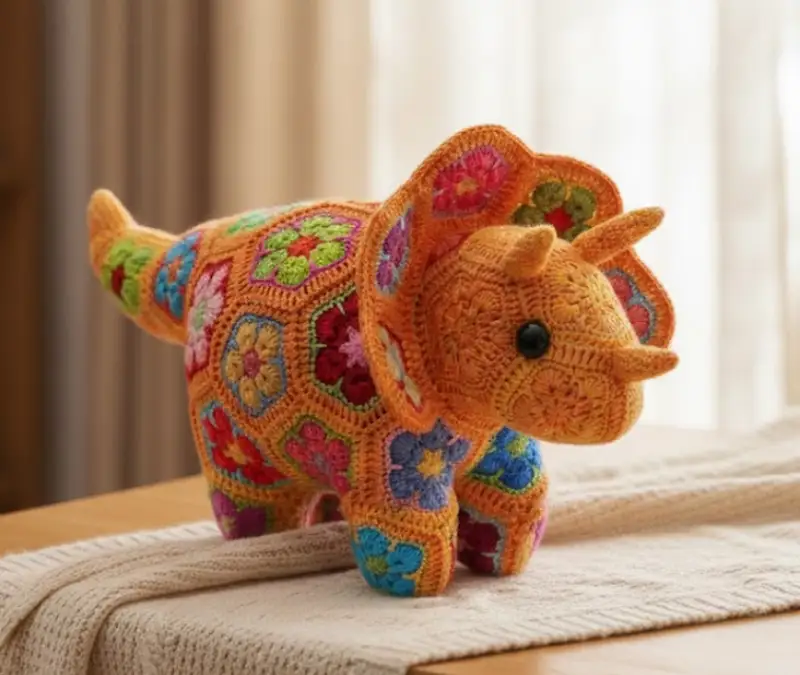 Complimentary Advanced crochet pattern: Plod the African Flower Triceratops Crochet Pattern - Simple to follow guide