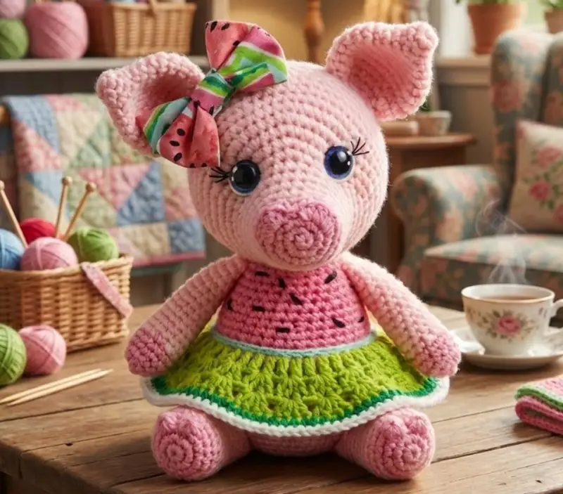 Complimentary Intermediate crochet pattern: Millie the Melon Pig Amigurumi Pattern - Simple to follow guide