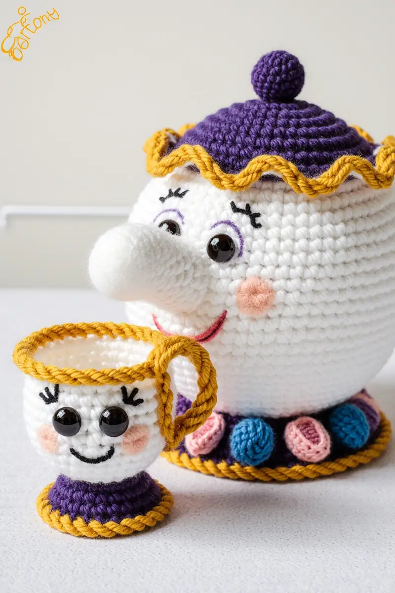 Complimentary Intermediate crochet pattern: Mrs. Potts & Chip Amigurumi Pattern - Simple to follow guide
