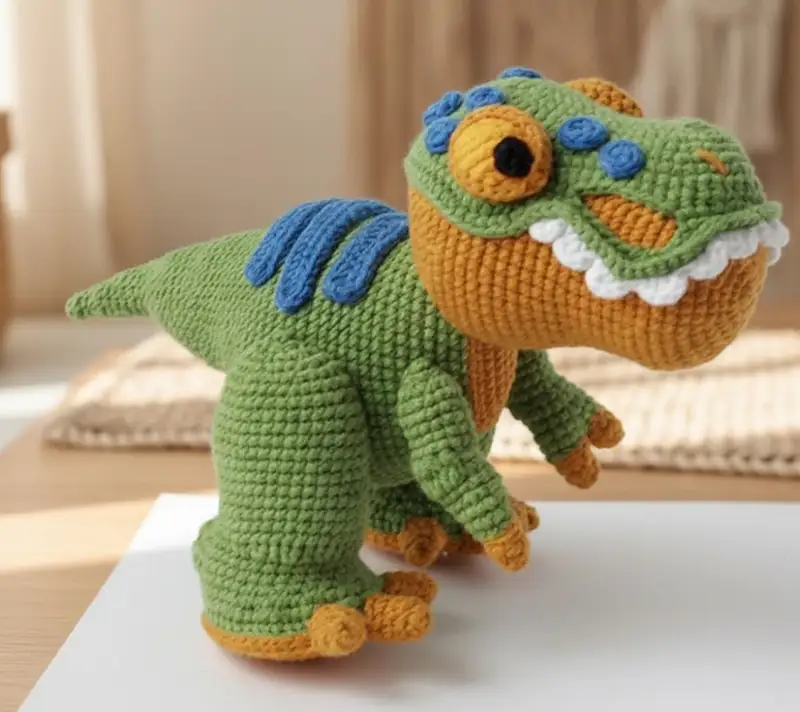 Complimentary Intermediate crochet pattern: T-Rex Dinosaur Ornament Amigurumi Pattern - Simple to follow guide
