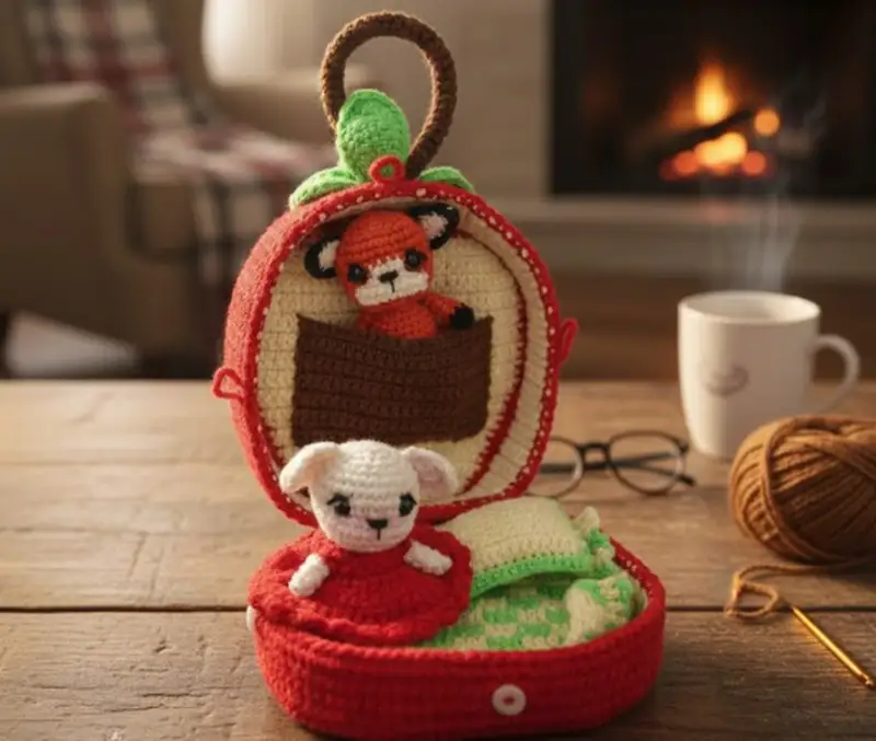 Complimentary Intermediate crochet pattern: Foxes in Apple Bag Amigurumi Pattern - Simple to follow guide