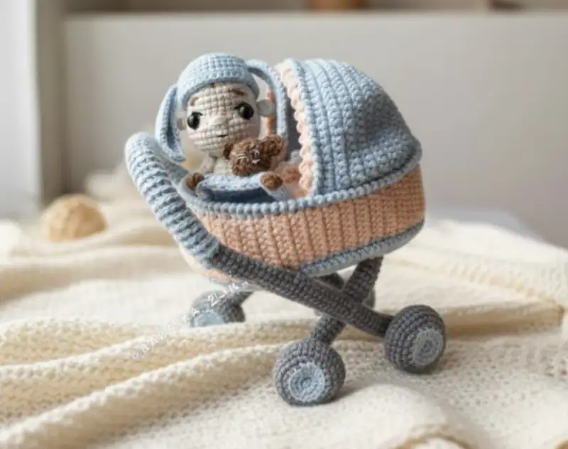 Complimentary Advanced crochet pattern: Baby Doll in Baby Carriage Amigurumi Pattern - Simple to follow guide