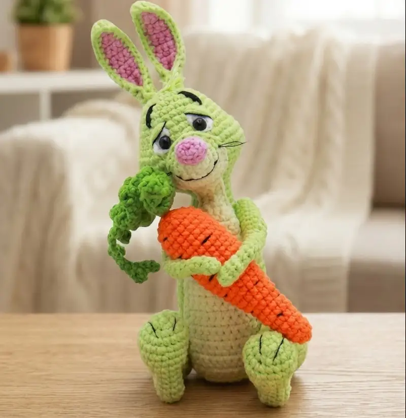 Complimentary Intermediate crochet pattern: Winnie Rabbit Garden Helper Amigurumi Pattern - Simple to follow guide