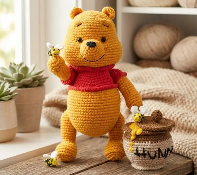 Complimentary Intermediate crochet pattern: Winnie the Pooh Teddy Bear Amigurumi Pattern - Simple to follow guide