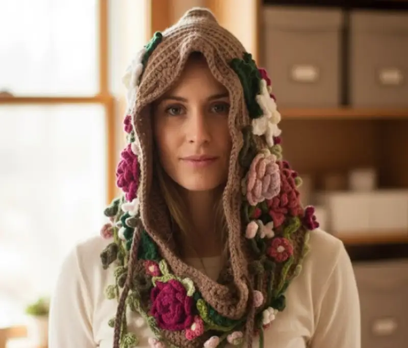 Complimentary Advanced crochet pattern: Flower Garden Hood Crochet Pattern - Simple to follow guide