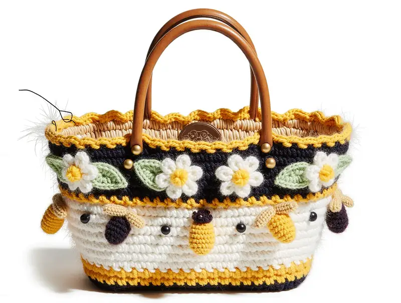 Complimentary Intermediate crochet pattern: Stunning Bee Flower Straw Bag Pattern - Simple to follow guide