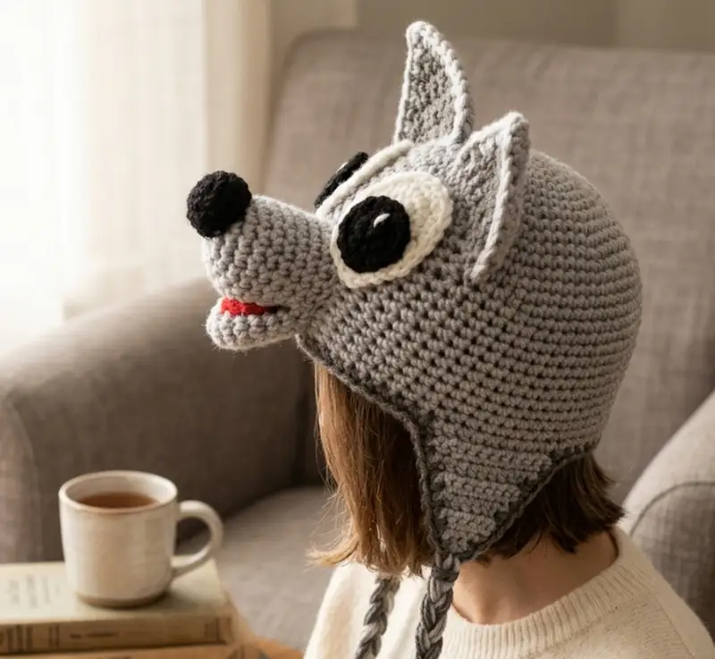 Complimentary Intermediate crochet pattern: Crochet Hatimals Wolf Hat Pattern - Simple to follow guide