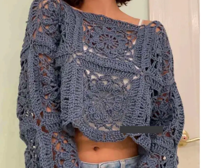 Complimentary Intermediate crochet pattern: Cornflower Sweater Crochet Pattern - Simple to follow guide