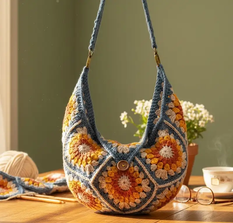 Complimentary Intermediate crochet pattern: Boho Granny Square Bag Pattern - Simple to follow guide