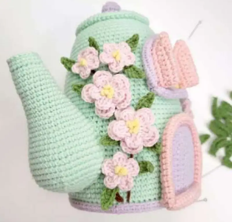 Complimentary Advanced crochet pattern: Spring Teapot House Crochet Pattern - Simple to follow guide