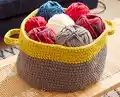 Dip Edge Grey Crochet Basket Pattern step 2 - assembly progress