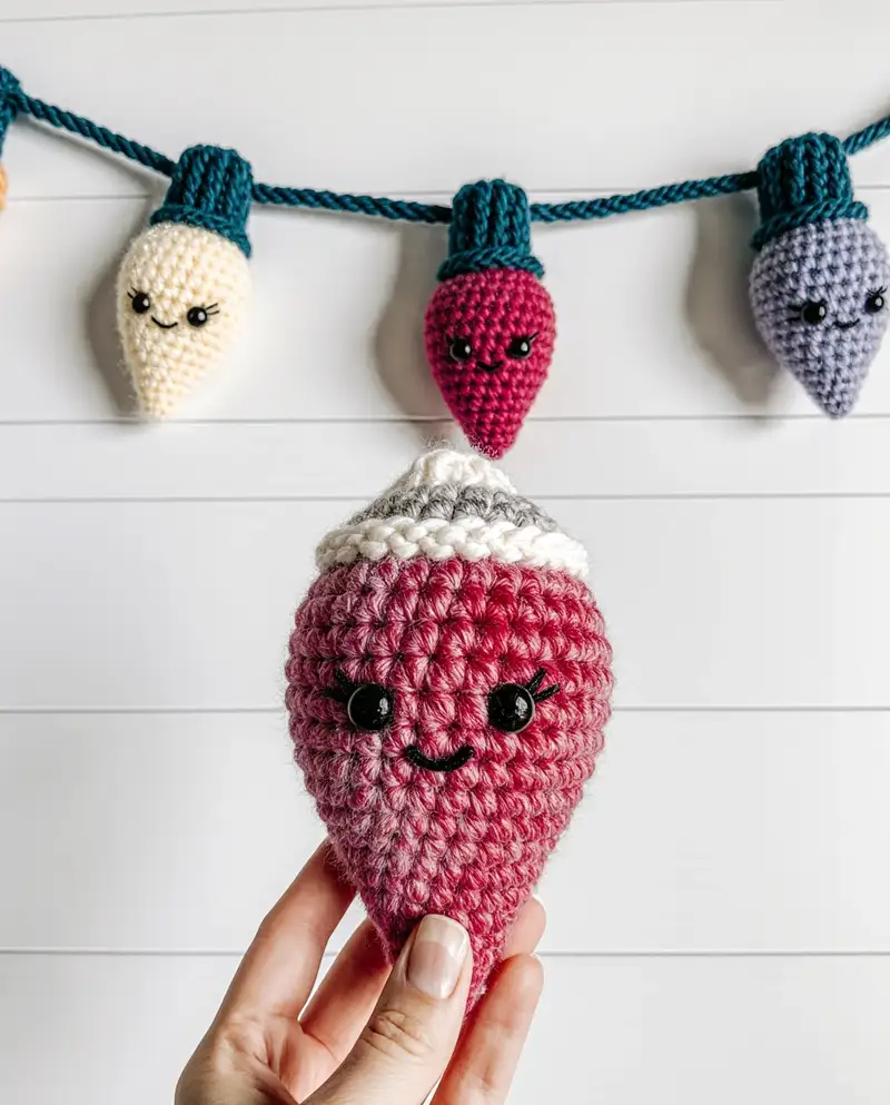 Complimentary Intermediate crochet pattern: Festive Light Bulbs Amigurumi Pattern - Simple to follow guide