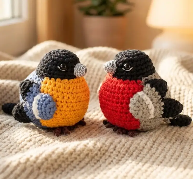 Complimentary Intermediate crochet pattern: Bullfinch Bird Amigurumi Pattern - Simple to follow guide