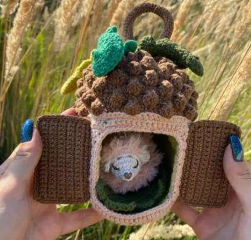 Complimentary Intermediate crochet pattern: Hedgehog in Acorn House Amigurumi Pattern - Simple to follow guide