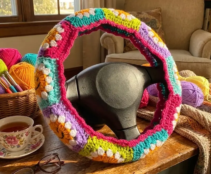Complimentary Intermediate crochet pattern: Car Steering Wheel Cover Crochet Pattern - Simple to follow guide