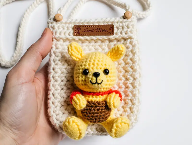 Complimentary Intermediate crochet pattern: Winnie the Pooh Phone Pouch Amigurumi Pattern - Simple to follow guide