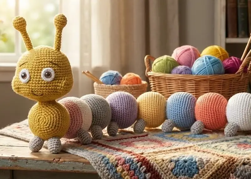 Complimentary Intermediate crochet pattern: Colorful Worm Caterpillar Amigurumi Pattern - Simple to follow guide