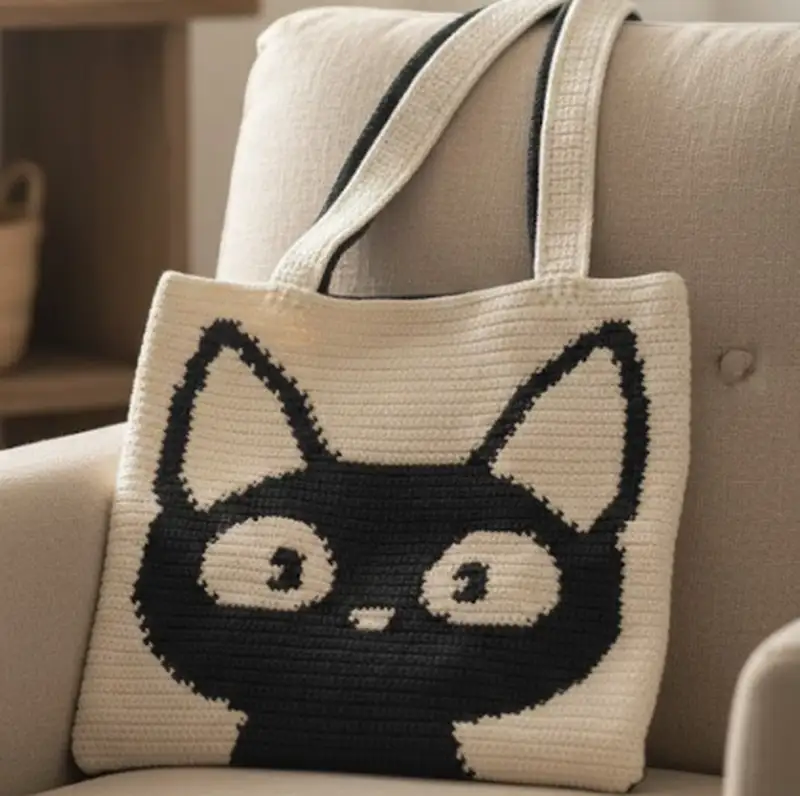 Complimentary Intermediate crochet pattern: Black Cat Bag Crochet Pattern - Simple to follow guide