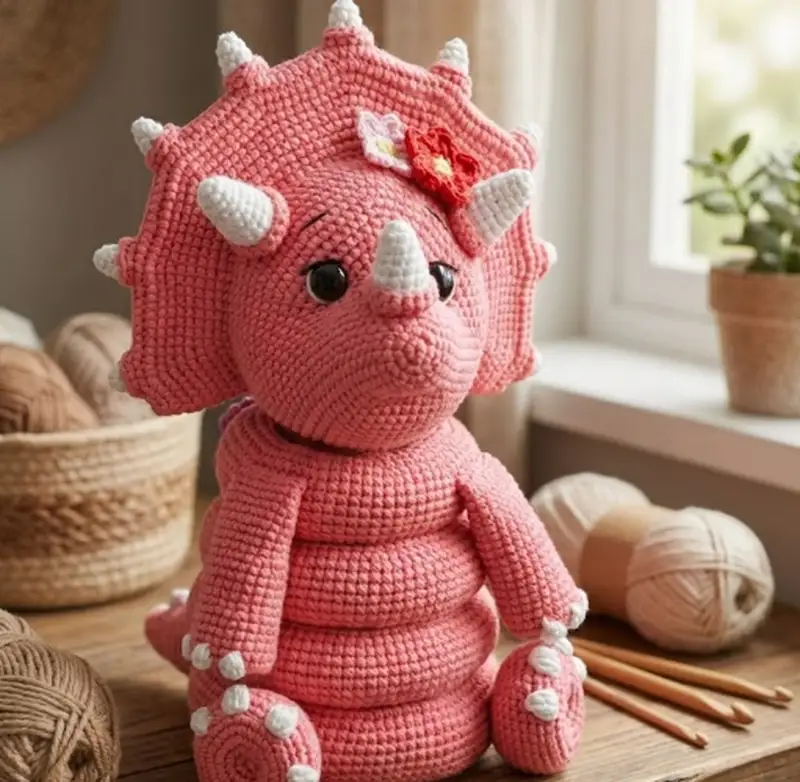 Complimentary Advanced crochet pattern: Triceratops Dinosaur Ring Tower Amigurumi Pattern - Simple to follow guide