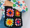 Granny Square Tote Bag Pattern step 2 - assembly progress