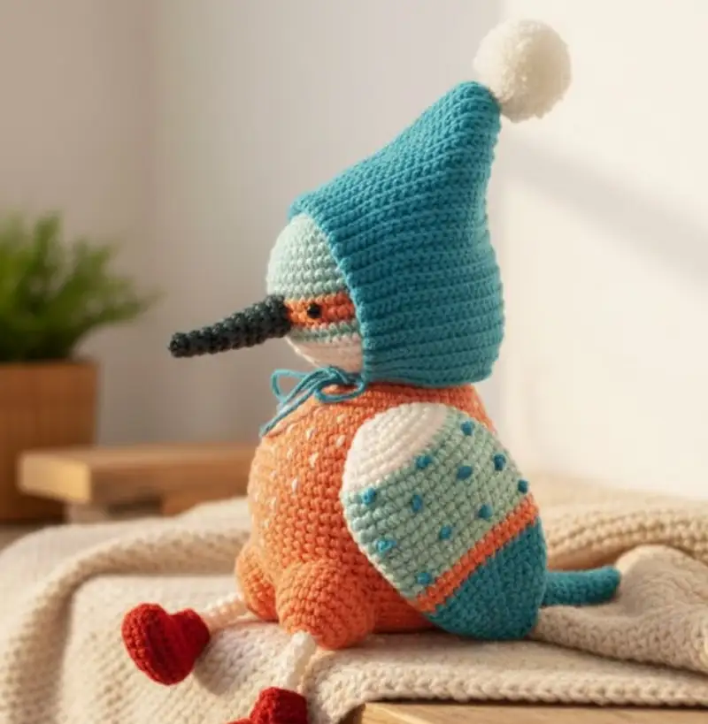 Complimentary Intermediate crochet pattern: Kingfisher Winter Bird Amigurumi Pattern - Simple to follow guide