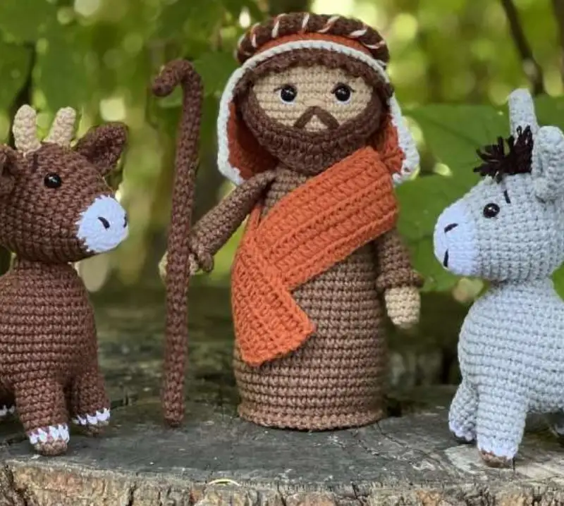 Complimentary Intermediate crochet pattern: Nativity Scene Shepherd, Bull and Donkey Amigurumi Pattern - Simple to follow guide