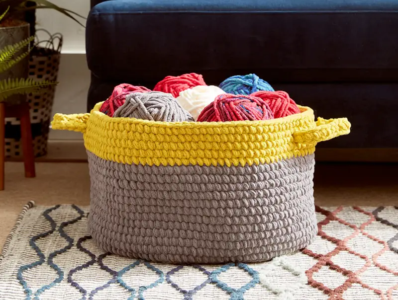 Complimentary Beginner Friendly crochet pattern: Dip Edge Grey Crochet Basket Pattern - Simple to follow guide