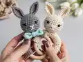 Bunny Rattle Toy Crochet Pattern step 1 - construction progress