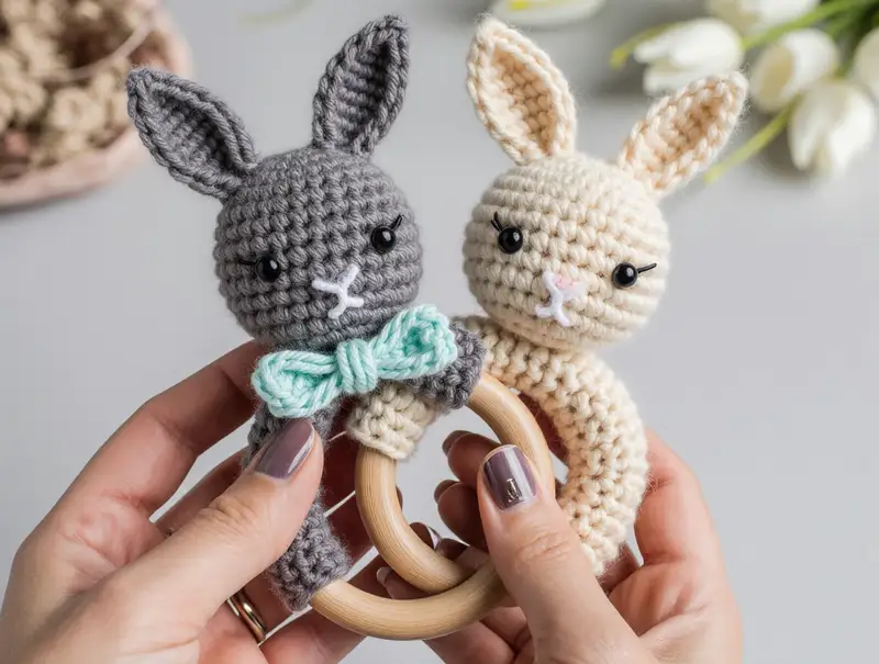 Complimentary Intermediate crochet pattern: Bunny Rattle Toy Crochet Pattern - Simple to follow guide