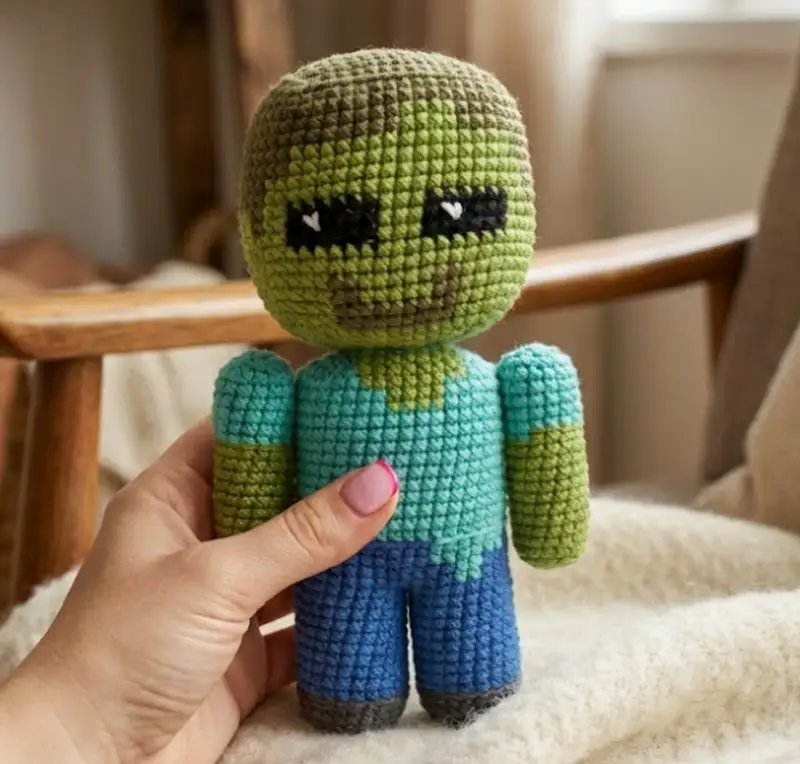 Complimentary Intermediate crochet pattern: Minecraft Zombie Amigurumi Pattern - Simple to follow guide