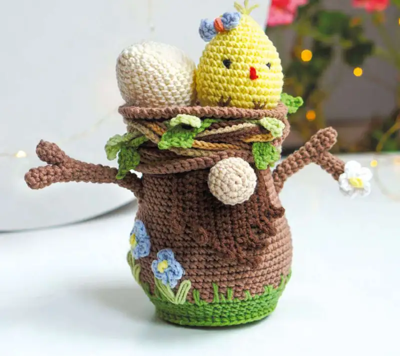 Complimentary Intermediate crochet pattern: Tree Gnome with Nest Amigurumi Pattern - Simple to follow guide