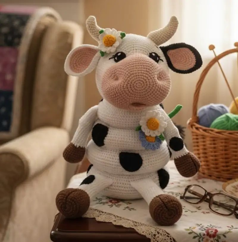 Complimentary Intermediate crochet pattern: Cow Stacking Toy Amigurumi Pattern - Simple to follow guide