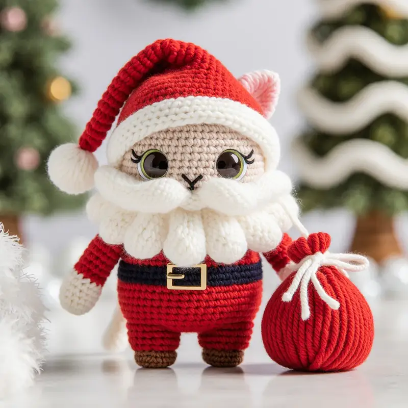 Complimentary Intermediate crochet pattern: Santa Christmas Cat Amigurumi Pattern - Simple to follow guide