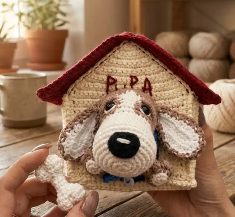 Complimentary Intermediate crochet pattern: Dog House with Adorable Puppy Amigurumi Pattern - Simple to follow guide