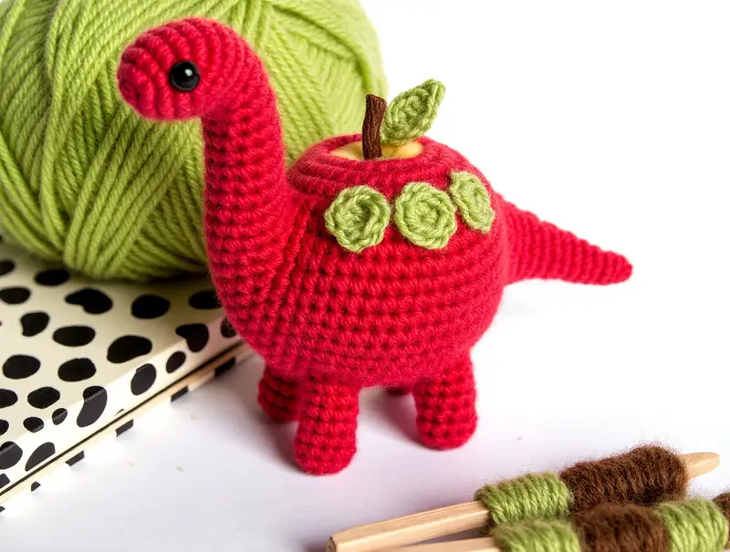 Complimentary Intermediate crochet pattern: Appletosaurus Fruit Dinosaur Amigurumi Pattern - Simple to follow guide