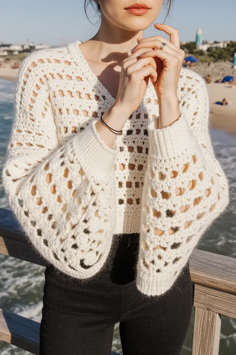 Complimentary Intermediate crochet pattern: White Lace Sweater Pattern - Simple to follow guide